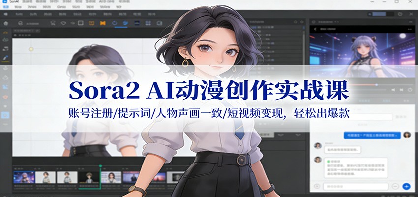 Sora2 AI动漫创作实战课：账号注册/提示词/人物声画一致/短视频变现，轻松出爆款-小鹏项目网