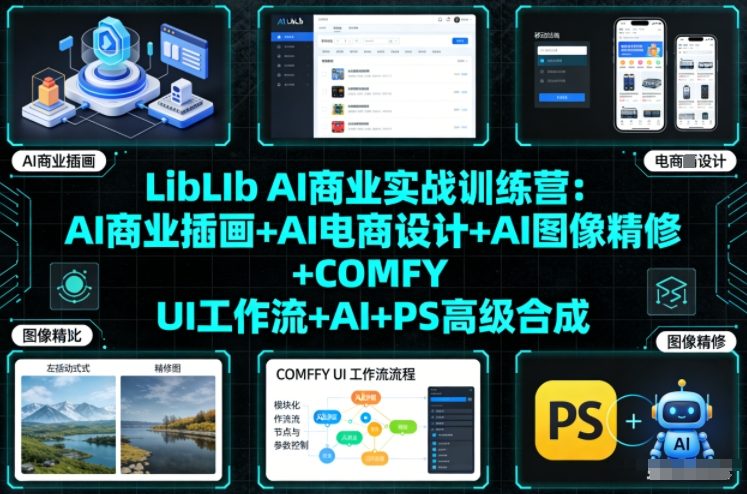 LibLIb AI商业实战训练营：AI商业插画+AI电商设计+AI图像精修+COMFY UI工作流+AI+PS高级合成-小鹏项目网