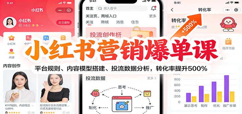小红书营销爆单课：平台规则、内容模型搭建、投流数据分析，转化率提升500%-小鹏项目网