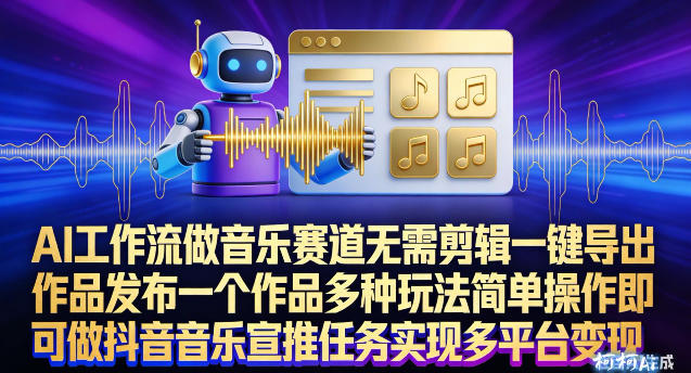 AI工作流做音乐赛道，无需剪辑，一键导出作品发布，一个作品多种玩法，简单操作即可做抖音音乐宣推任务-小鹏项目网