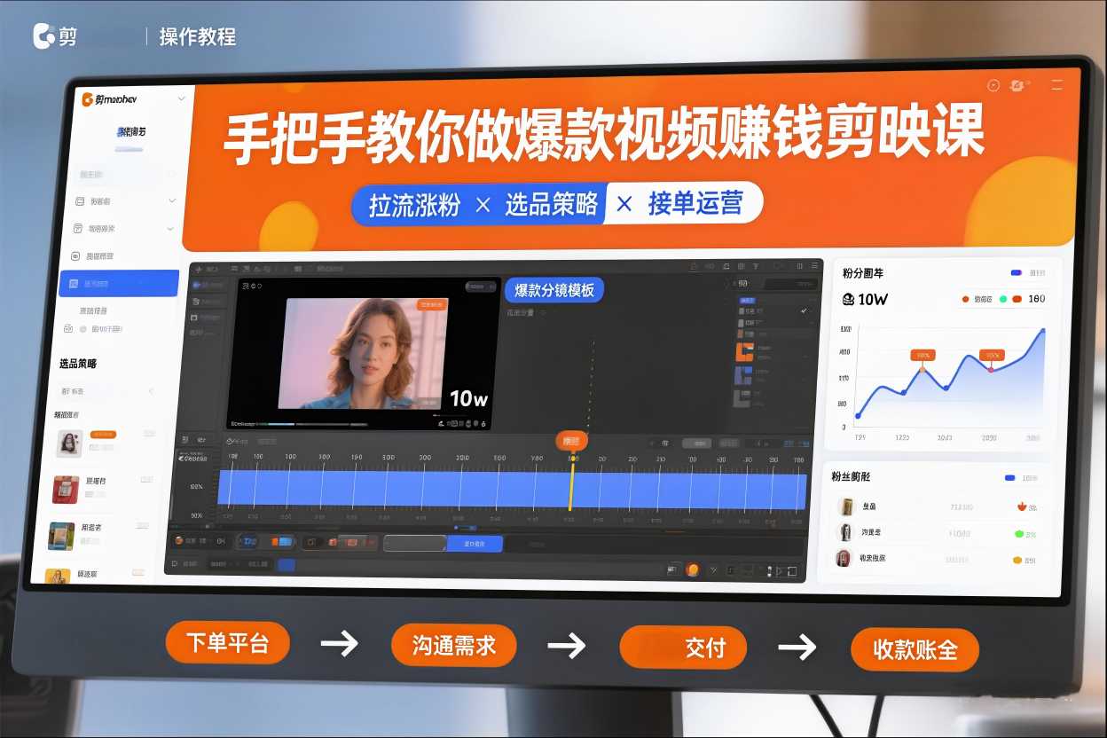 手把手教你做爆款视频赚钱剪映课，手把手教学拉流涨粉、选品策略和接单运营(更新2026)-小鹏项目网