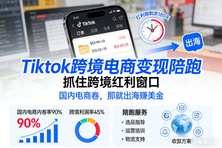 Tiktok跨境电商变现陪跑，抓住跨境红利窗口，国内电商卷，那就出海賺美金-小鹏项目网