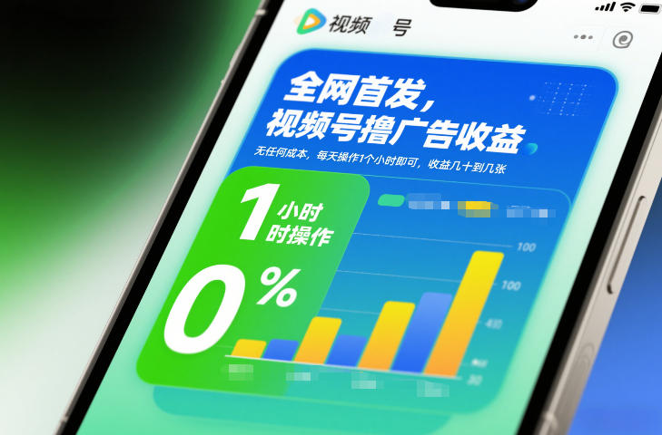 全网首发，视频号撸广告收益，无任何成本，每天操作1个小时即可，收益几十到几张-小鹏项目网