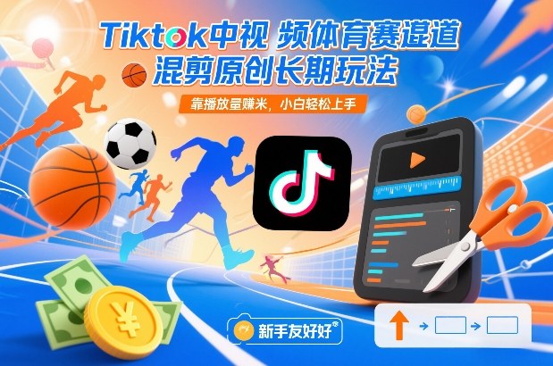 Tiktok中视频体育赛道混剪原创长期玩法，靠播放量賺米，小白轻松上手-小鹏项目网
