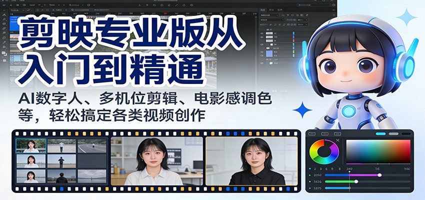 剪映专业版从入门到精通：AI数字人、多机位剪辑、电影感调色等，轻松搞定各类视频创作-小鹏项目网