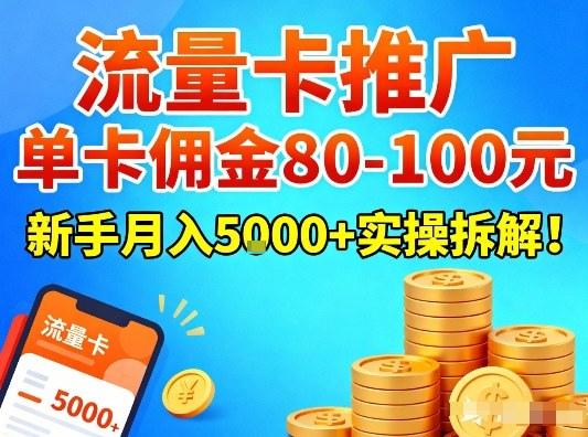 流量卡推广，单卡佣金80-100，新手月入5k+实操拆解！-小鹏项目网
