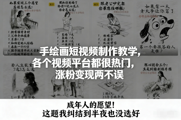手绘画短视频制作教学，各个视频平台都很热门，涨粉变现两不误-小鹏项目网