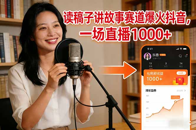 读稿子讲故事赛道爆火抖音，一场直播日入1000+-小鹏项目网