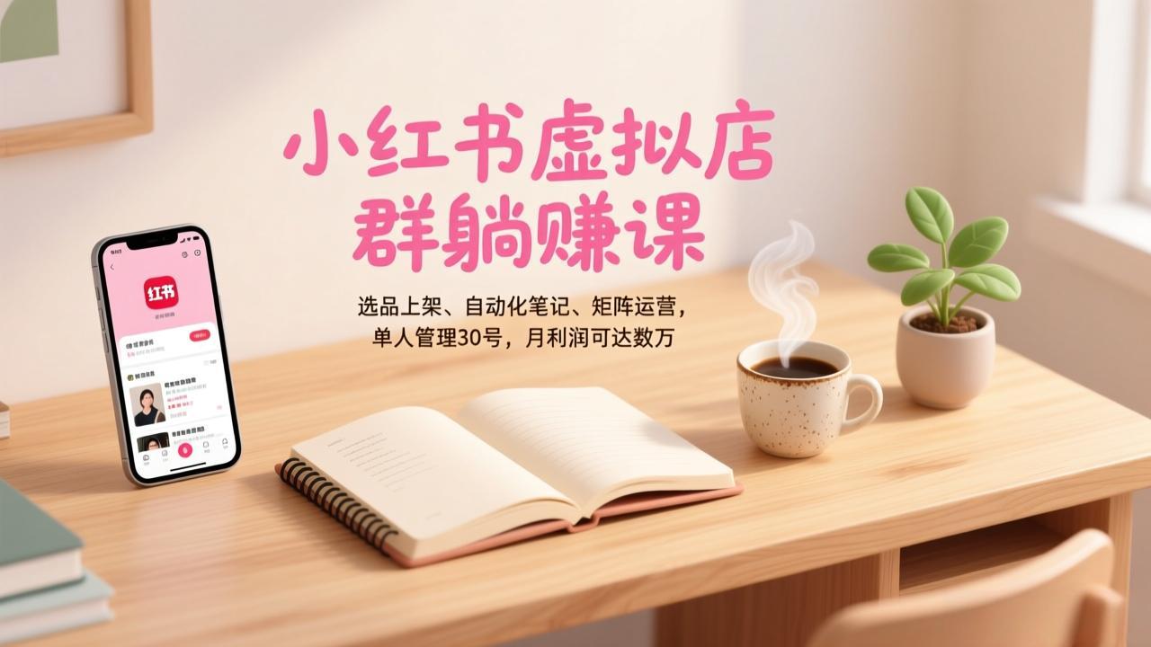 小红书虚拟店群躺赚课，选品上架、自动化笔记、矩阵运营，单人管理30号，月利润可达数万-小鹏项目网