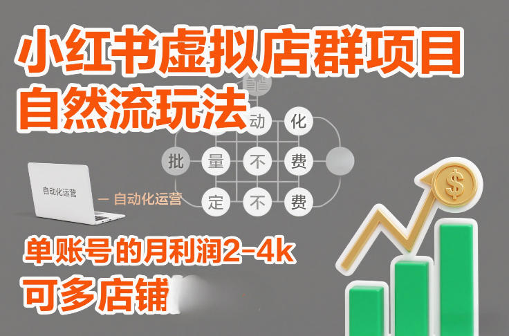 小红书虚拟店群项目，自然流玩法，批量自动化，稳定不费号，单账号的月利润2-4k，可多店矩阵-小鹏项目网