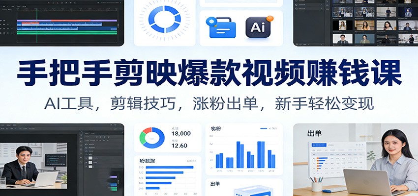 手把手剪映爆款视频赚钱课：AI工具，剪辑技巧，涨粉出单，新手轻松变现-小鹏项目网