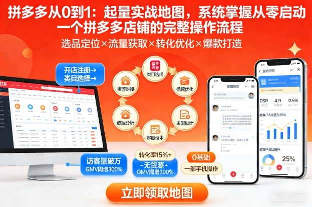 拼多多从0到1：起量实战地图，系统掌握从零启动一个拼多多店铺的完整操作流程-小鹏项目网