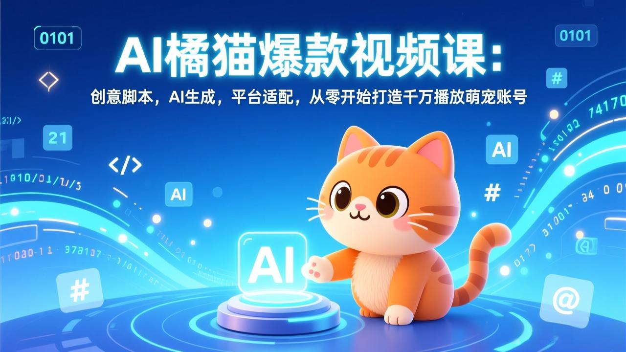 AI橘猫爆款视频课：创意脚本，AI生成，平台适配，从零开始打造千万播放萌宠账号-小鹏项目网