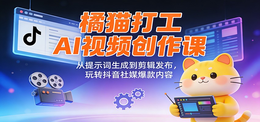 橘猫打工AI视频创作课：从提示词生成到剪辑发布，玩转抖音社媒爆款内容-小鹏项目网