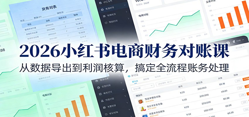 2026小红书电商财务对账课：从数据导出到利润核算，搞定全流程账务处理-小鹏项目网