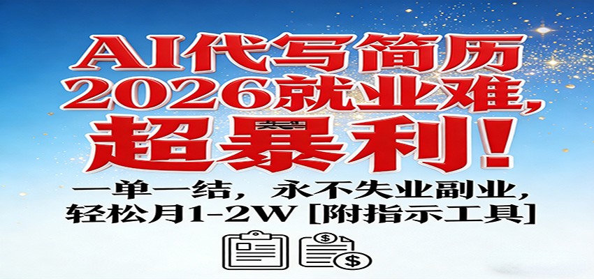 AI代写简历，2026就业难，超暴利！一单一结，永不失业副业，轻松月1-2W【附指令工具】-小鹏项目网