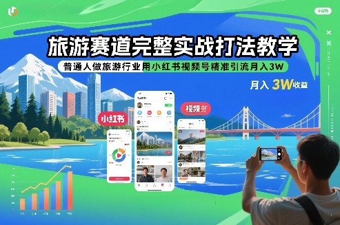 旅游赛道完整实战打法教学，普通人做旅游行业用小红书视频号精准引流月入3W-小鹏项目网