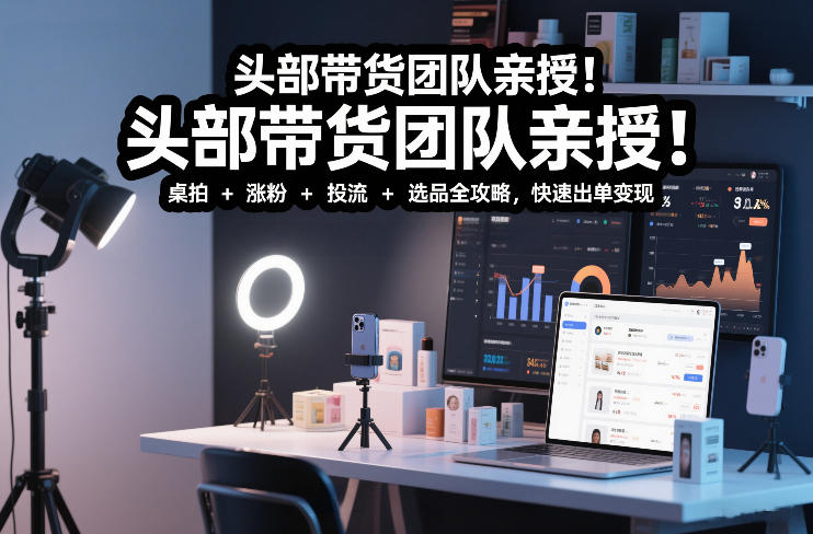 头部带货团队亲授！专业短视频实拍带货课：桌拍+涨粉+投流+选品全攻略，快速出单变现，月入2w+-小鹏项目网