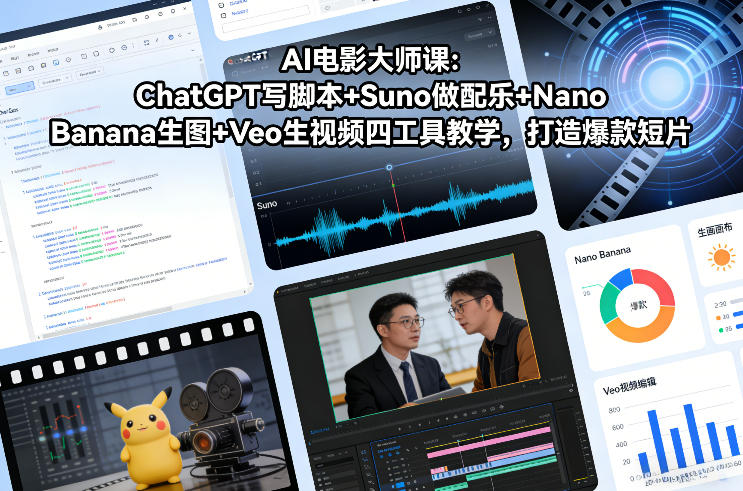 AI电影大师课：ChatGPT写脚本+Suno做配乐+Nano Banana生图+Veo生视频，打造爆款短片-小鹏项目网