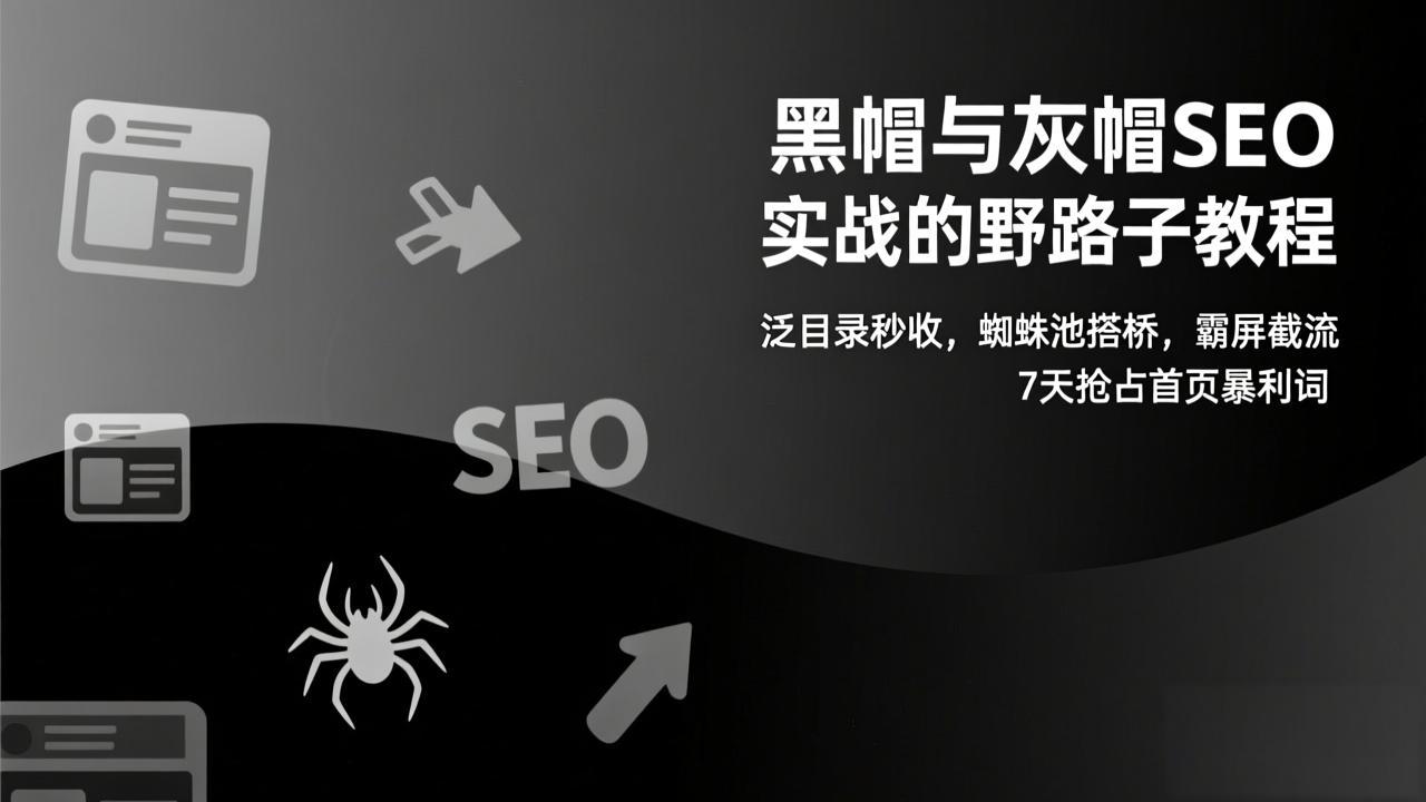 黑帽与灰帽SEO实战的野路子教程：泛目录秒收，蜘蛛池搭桥，霸屏截流，7天抢占首页暴利词-小鹏项目网