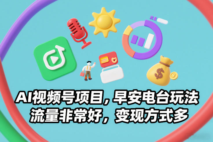 AI视频号项目，早安电台玩法，流量非常好，变现方式多-小鹏项目网