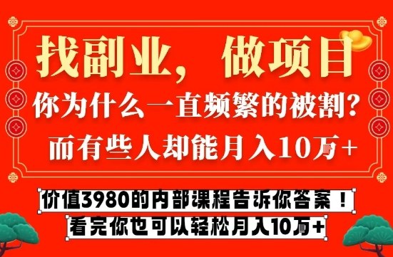 价值3980的网创内部课程，告诉你互联网创业月入10个W的秘密【揭秘】-小鹏项目网