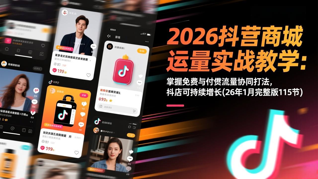 2026抖音商城运营实战教学：掌握免费与付费流量协同打法，抖店可持续增长(26年1月完整版115节-小鹏项目网