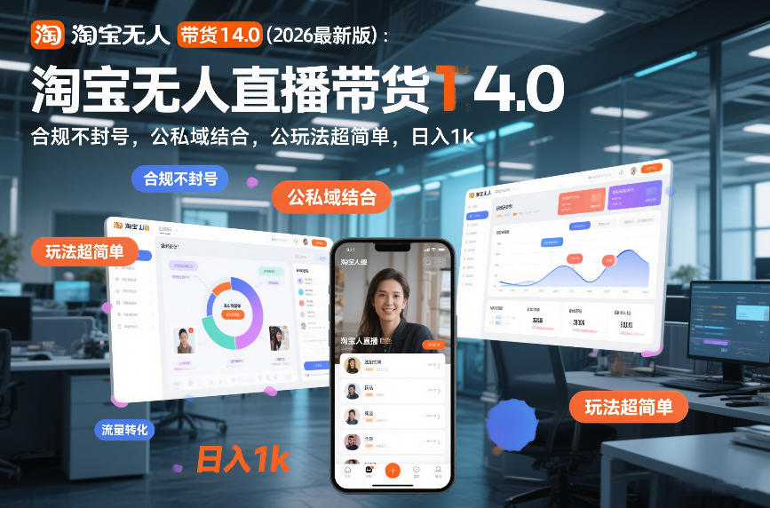 淘宝无人直播带货14.0(2026最新版)：合规不封号，公私域结合，玩法超简单，日入1k+【揭秘】-小鹏项目网