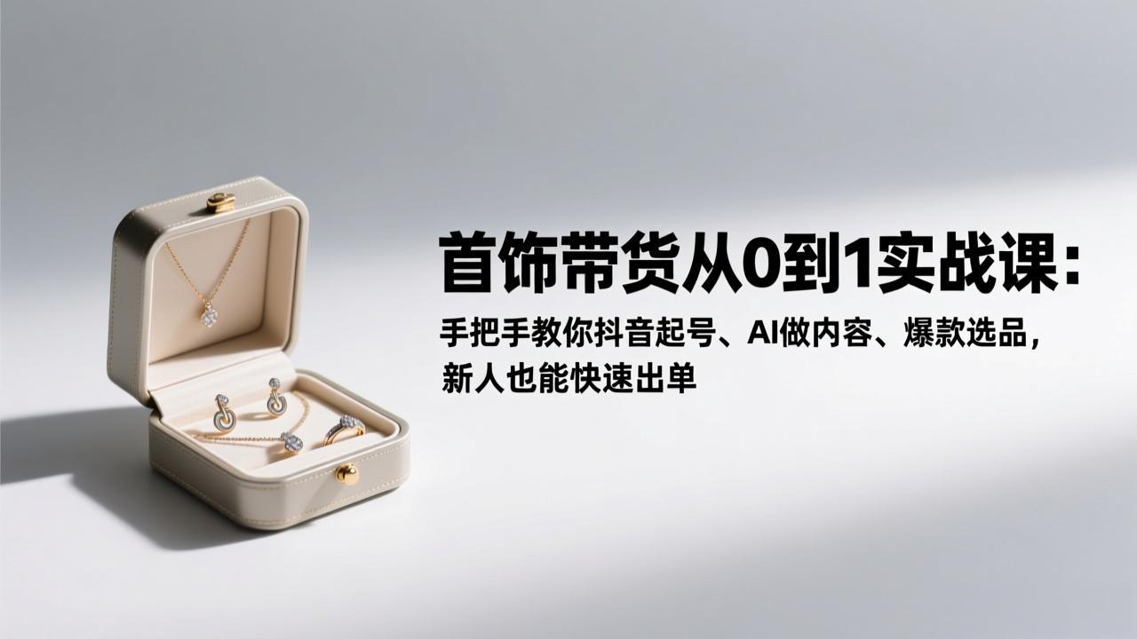 首饰带货从0到1实战课：手把手教你抖音起号、AI做内容、爆款选品，新人也能快速出单-小鹏项目网