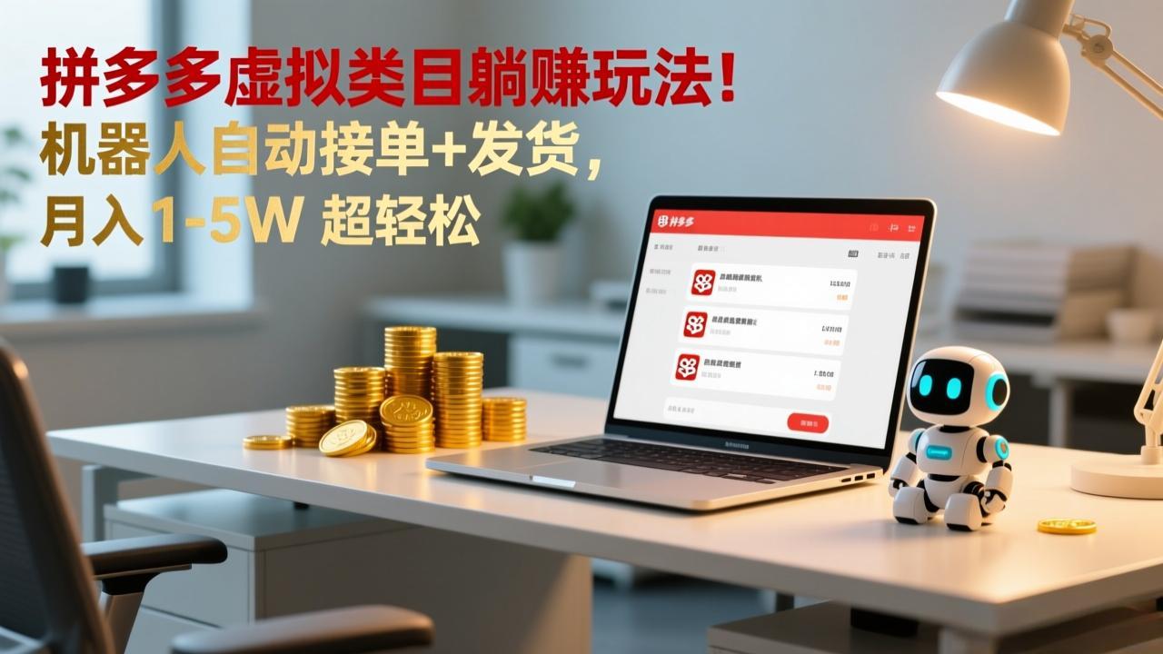 多多虚拟类目躺赚玩法！机器人自动接单+发货，月入 1-5W 超轻松-小鹏项目网