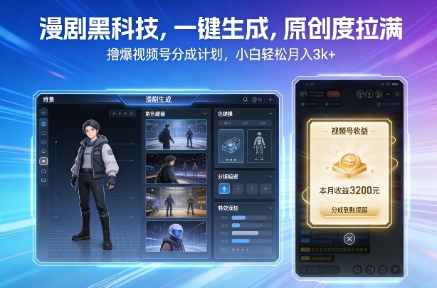 漫剧黑科技，一键生成，原创度拉满，撸爆视频号分成计划，小白轻松月入3k+-小鹏项目网