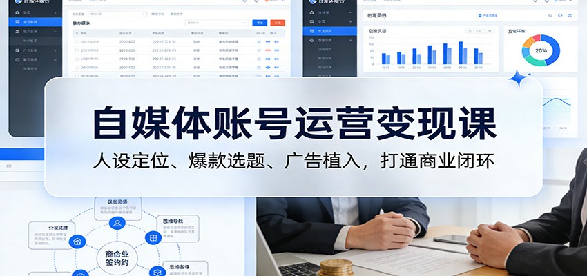 自媒体账号运营变现课：人设定位、爆款选题、广告植入，打通商业闭环-小鹏项目网