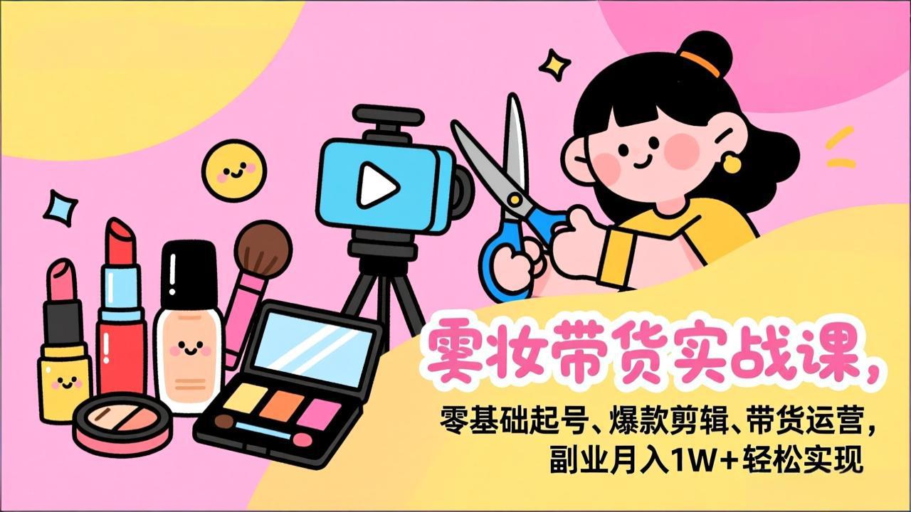 美妆带货实战课，零基础起号、爆款剪辑、带货运营，副业月入1W+轻松实现-小鹏项目网