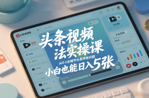 头条视频玩法实操课，从0-1全细节头条所有问题，小白也能日入5张-小鹏项目网