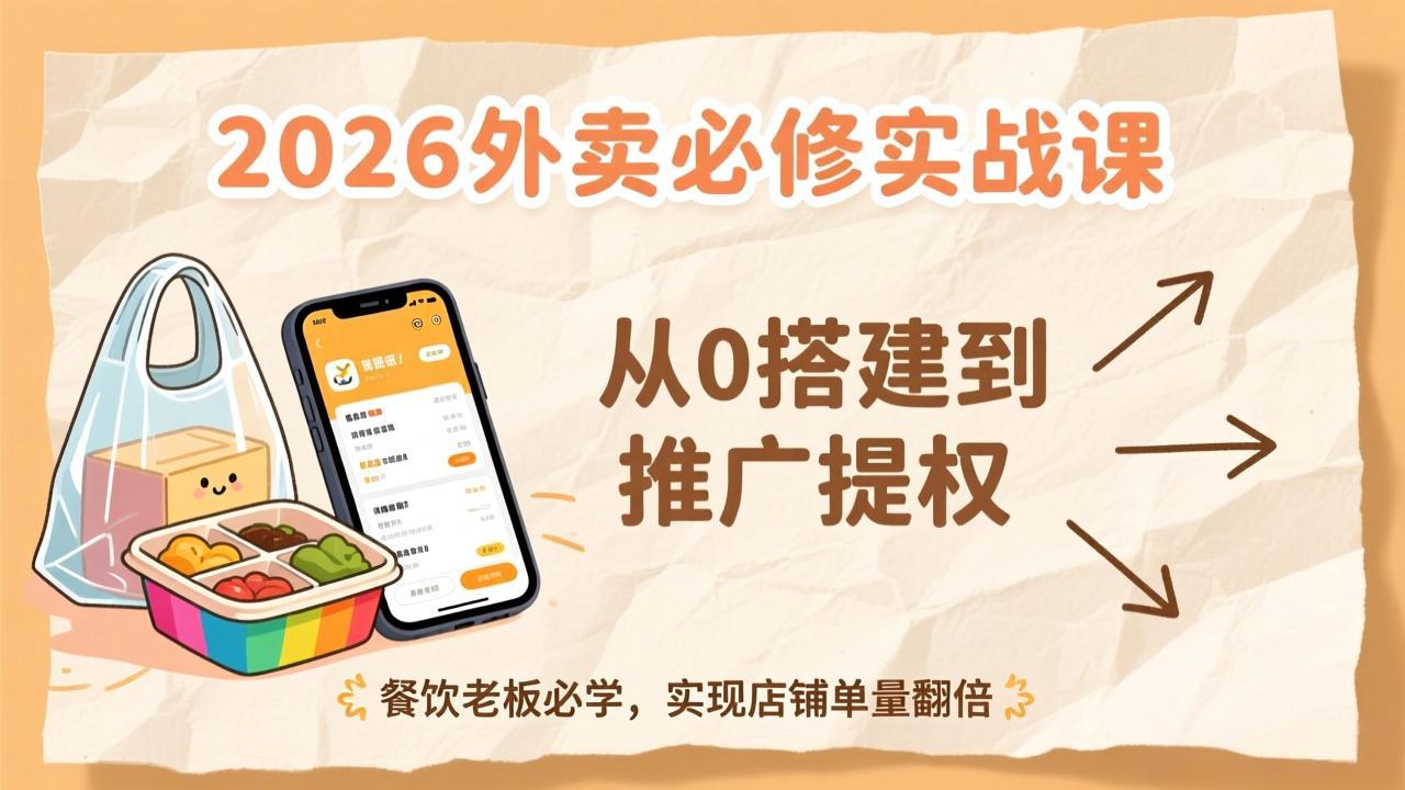 2026外卖必修实战课：从0搭建到推广提权，餐饮老板必学，实现店铺单量翻倍-小鹏项目网