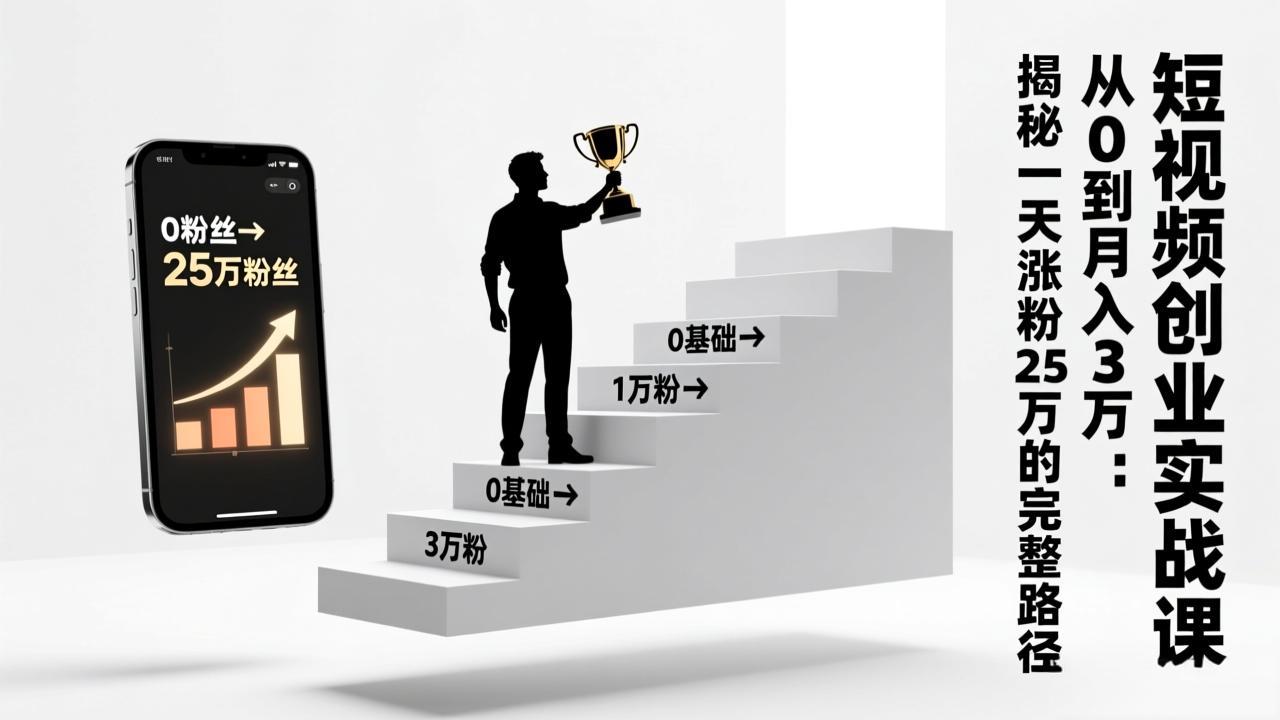 短视频创业实战课：从0到月入3万：揭秘一天涨粉25万的完整路径-小鹏项目网