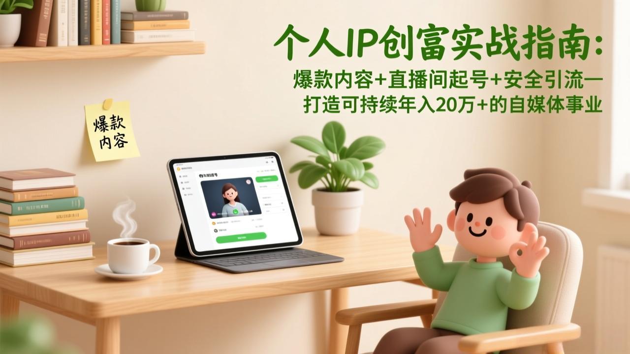 个人IP创富实战指南：爆款内容+直播间起号+安全引流，打造可持续年入20万+的自媒体事业-小鹏项目网