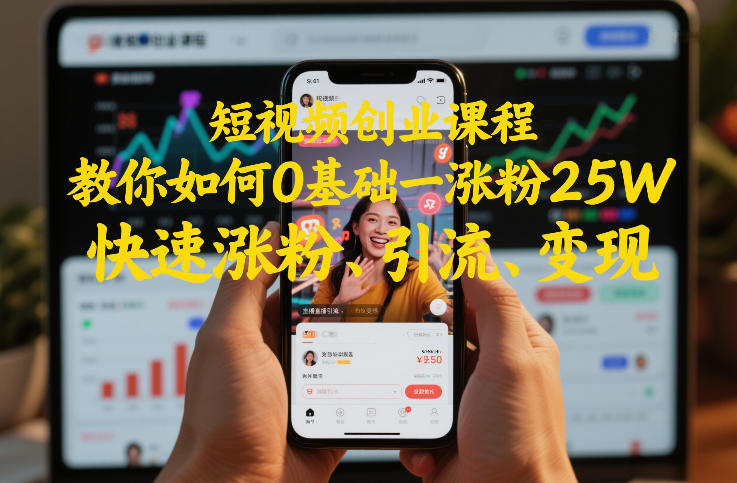 短视频创业课程，教你如何0基础一天涨粉25W，快速涨粉、引流、变现-小鹏项目网