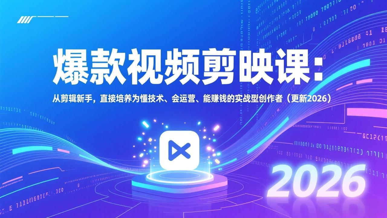 爆款视频剪映课：从剪辑新手，直接培养为懂技术、会运营、能赚钱的实战型创作者(更新2026-小鹏项目网