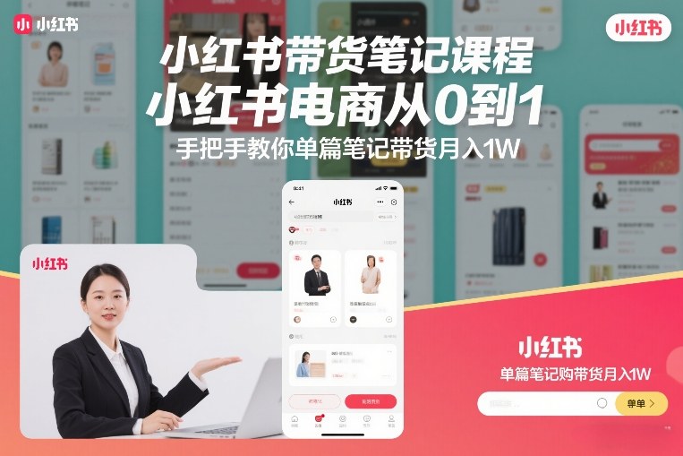 小红书带货笔记课程，小红书电商从0到1，手把手教你单篇笔记带货月入1W-小鹏项目网