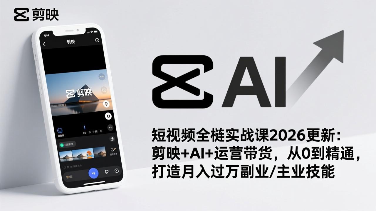 短视频全栈实战课2026更新：剪映+AI+运营带货，从0到精通，打造月入过万副业/主业技能-小鹏项目网