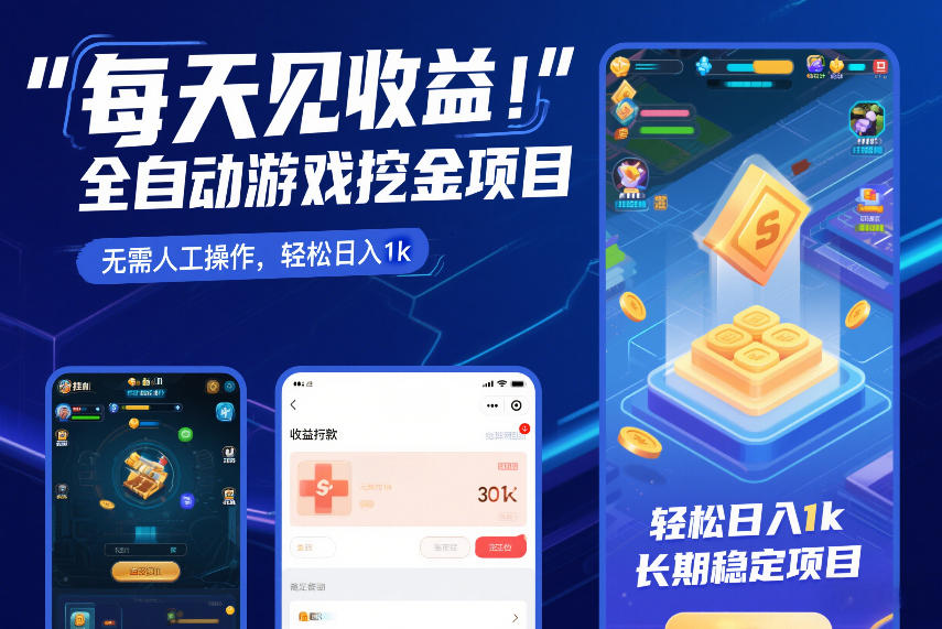 每天见收益，全自动游戏挖金项目，无需人工操作，轻松日入1k，长期稳定项目【揭秘】-小鹏项目网