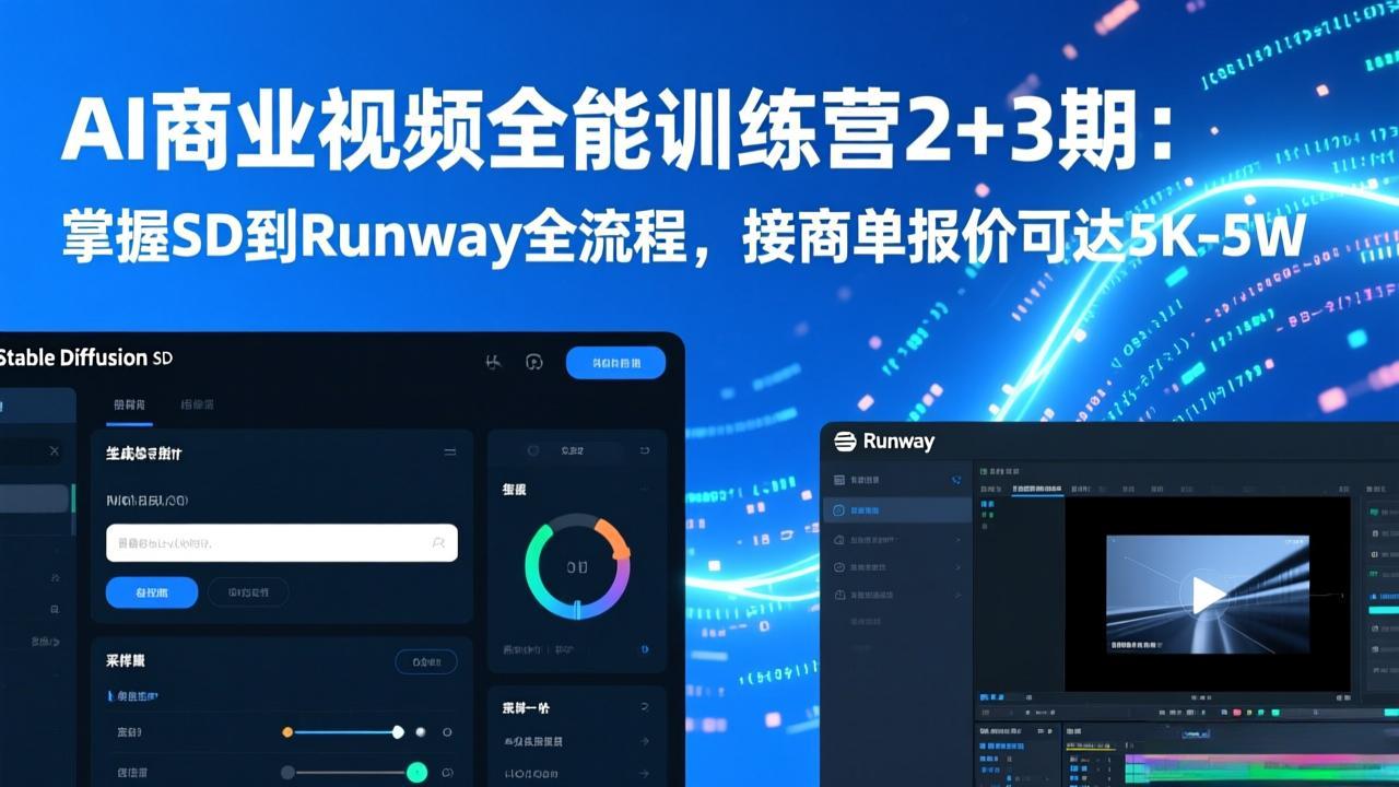 AI商业视频全能训练营2+3期：掌握SD到Runway全流程，接商单报价可达5K-5W-小鹏项目网