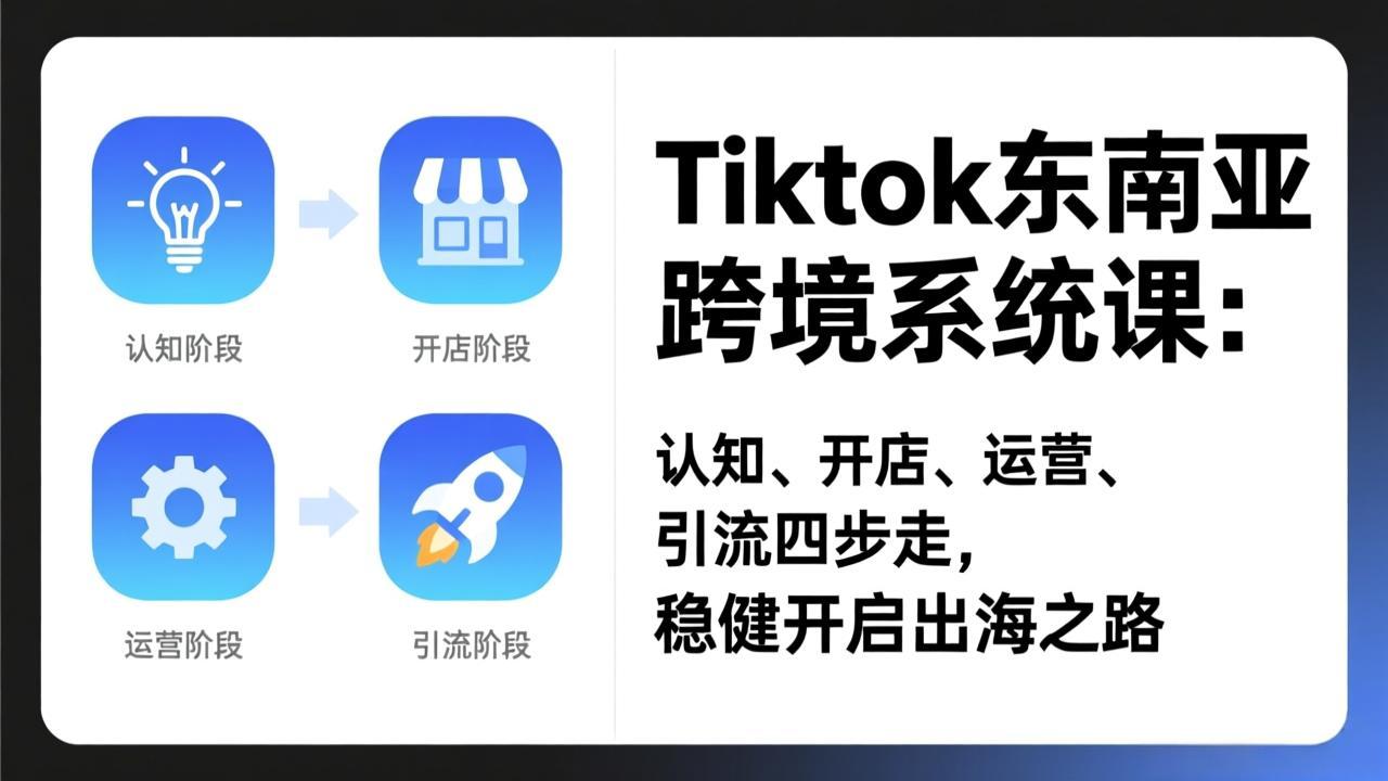 TikTok东南亚跨境系统课：认知、开店、运营、引流四步走，稳健开启出海之路-小鹏项目网