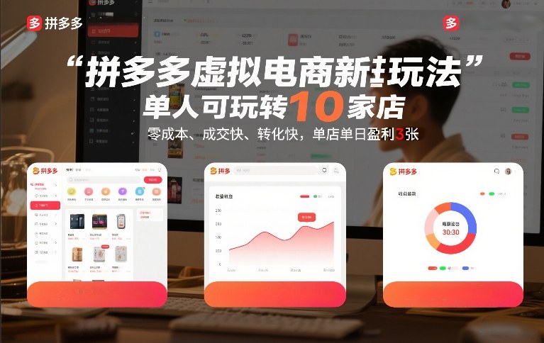 拼多多虚拟电商新玩法，单人可玩转10家店，零成本、成交快、转化快，单店单日盈利3张【揭秘】-小鹏项目网