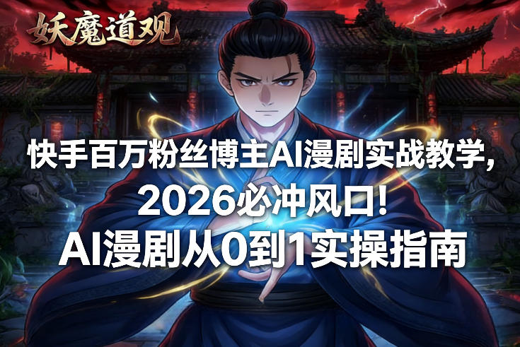 快手百万粉丝博主AI漫剧实战教学，2026必冲风口！AI漫剧从0到1实操指南-小鹏项目网