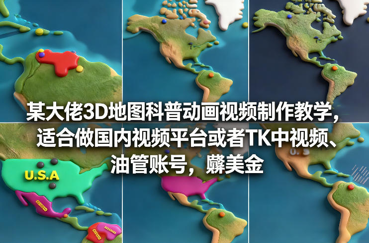 某大佬3D地图科普动画视频制作教学，适合做国内视频平台或者TK中视频、油管账号，賺美金-小鹏项目网