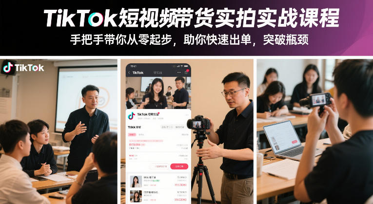 TikTok短视频带货实拍实战课程，手把手带你从零起步，助你快速出单，突破瓶颈-小鹏项目网