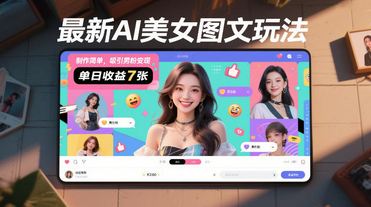 最新AI美女图文玩法，制作简单，吸引男粉变现，单天收益7张-小鹏项目网