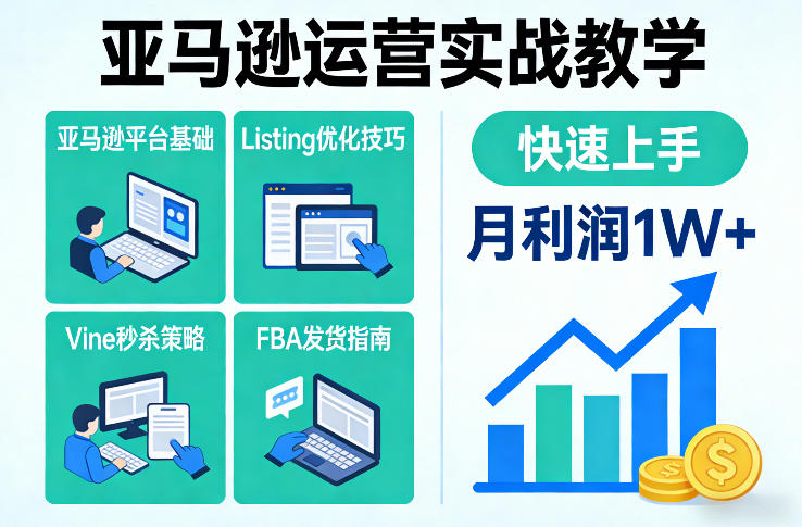 亚马逊运营实战教学，亚马逊平台+Listing优化+Vine秒杀+FBA发货等，快速上手，实现店铺月利润1W-小鹏项目网